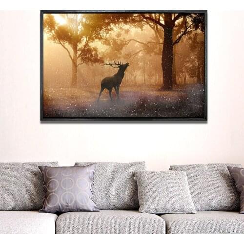 YongHe Home Decorative Painting Nordic Mist Forest Elk streamer Spray Painting wall deco Frameless ink Poster For Sitting Room