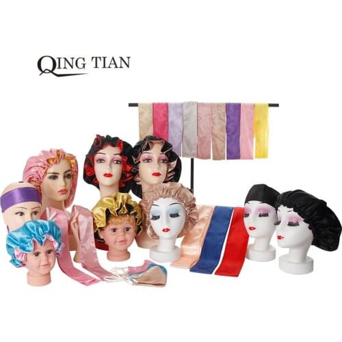 New Luxury Elastic Wide Band Satin Bonnet Comfortable Night Sleep Cap Women kids Hair Accessories