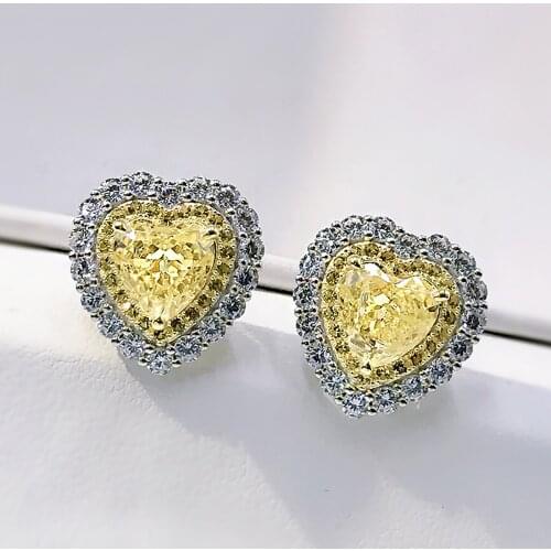 Charms 100% 925 Sterling Silver Heart-shaped 7*7mm Topaz Pink Quartz Lab Diamond Stud Earrings For Women Wedding Party Jewelry