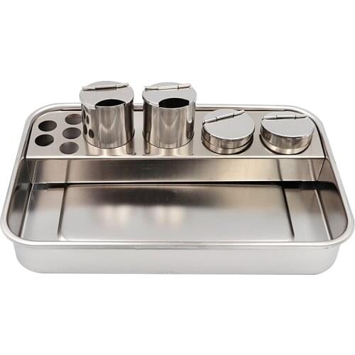 1set Dental Stainless Steel Tools Tray with 4 Bottles Oral Material Storage Box Dental Lab Instruments Plate with Bottles