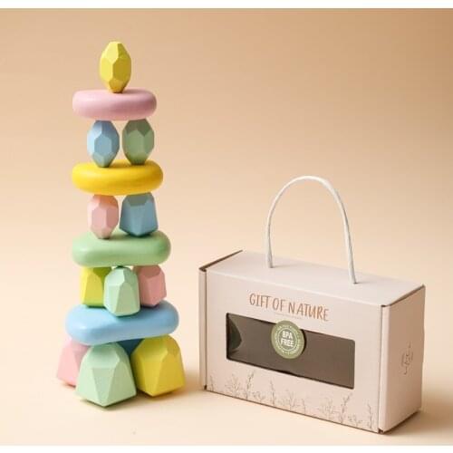 1Set Wooden Jenga Building Block Stacking Rock Rainbow Balancing Stones Natural Colored Stacking Game For Kids Educational Toys