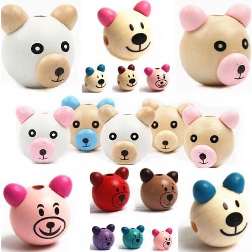 20Pcs 3D Bear Beads Ball Smiling Face Wood Beads Pacifier Clip & Jewelry For Wooden Cartoon Children Kids Beads