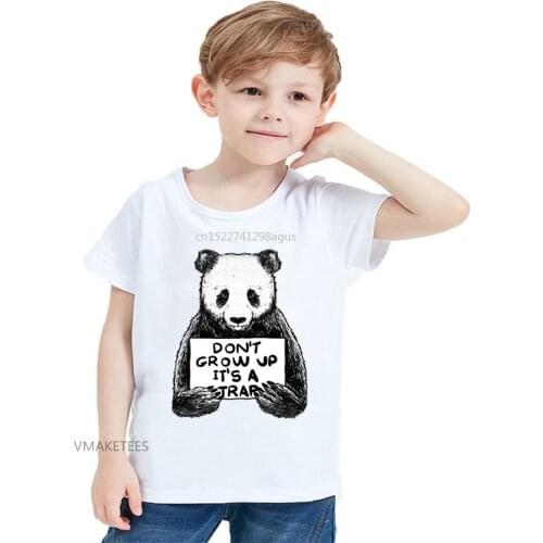 2018 Summer Girls & Boys T shirt Children Don't Grow Up Its a Trap Panda Print T-shirt Baby Kids Funny Animal Clothes,HKP5714