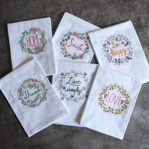White embroidered kitchen napkin hope smile cotton decoration cloth 70x45cm 6pcs