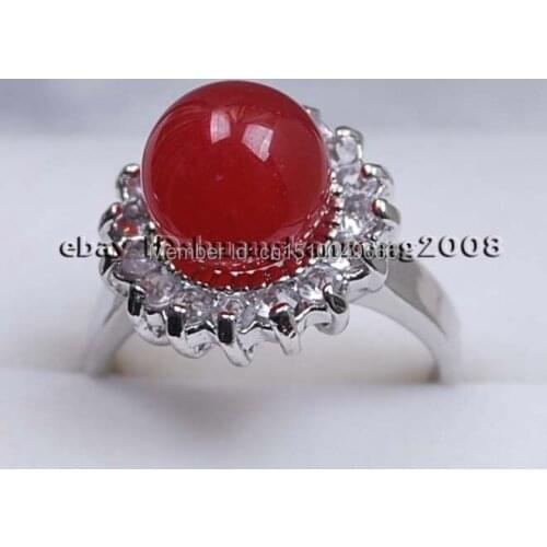 FREE SHIP >>Beautiful Red jade Ring 7 8 AAA V39