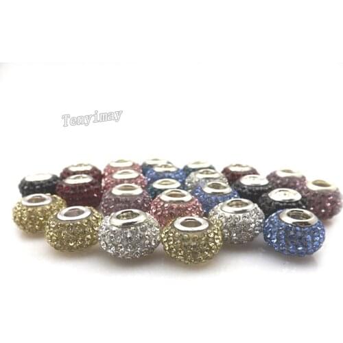 24pcs/lot Mixed Color Big Hole Fully-jewelled Crystal Beads European Charm Beads For Jewelry Making DIY