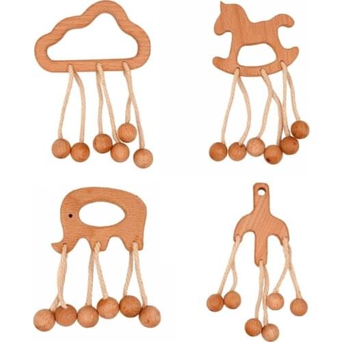 Beech Wood Baby Rattle Cartoon Car Trojan Horse Wooden Rattle Newborn Bed Stroller Crib Hanging Toys Early Educational Toys
