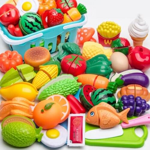Kids Pretend Play Kitchen Toys Simulation Cut Pizza Cake Fruits And Vegetables Toys Miniature Food Kids Role-playing Games