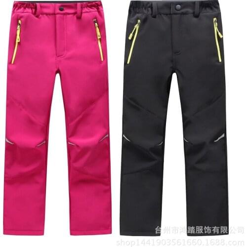 Childrens Assault Pants Soft Shell Pants Hiking Pants Zipper Boys Girls Waterproof And Warm Plus Velvet Pants Outdoor Clothing