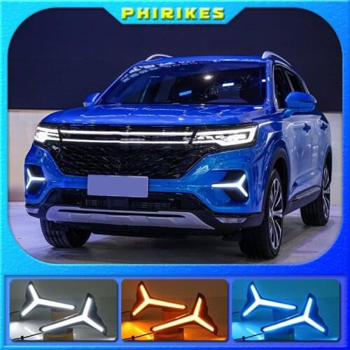 For Roewe RX5 MAX 2019 LED Daytime Running Lights DRL Fog Lamp with Yellow Turn Signal Lamp
