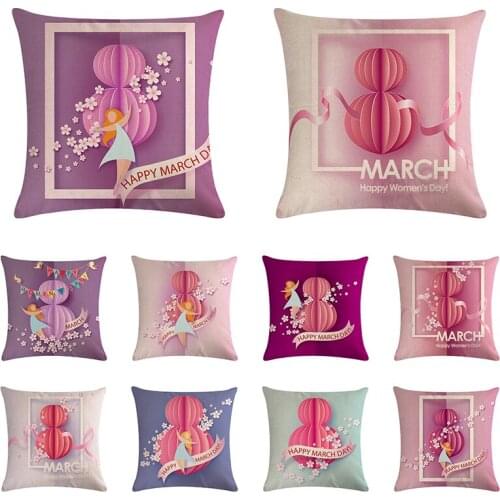 Happy Women March day Decoration Covered Letter Background Painting Sofa Throw Pillow Case Cotton Linen Cushion Cover ZY846