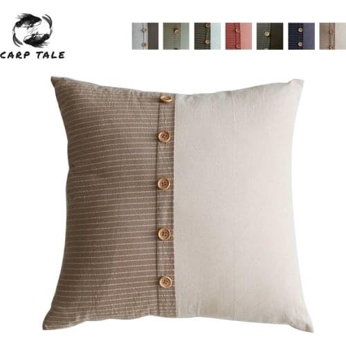 Cotton Linen Cushion Cover Button Stripe Stitching Pillow Covers Decorative Home Sofa Throw Pillow Cushion Covers 30*50/45*45cm