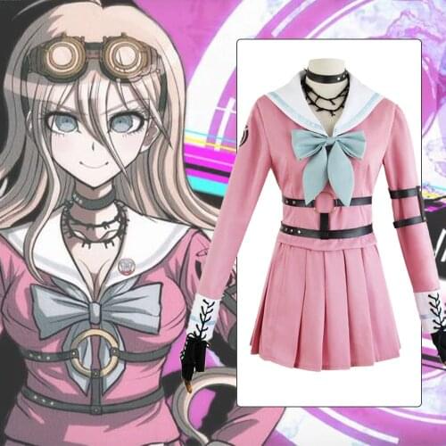 Iruma Miu Dangan Ronpa Danganronpa V3 School Uniform Women Tops + Skirt+Necklace+Belt +Gloves+Socks Cosplay Costume Wig C120K204