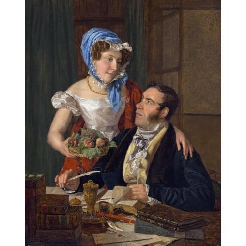 Classical figurative painting canvas portrait art poster picture court painting family couples near desk modern decorative art