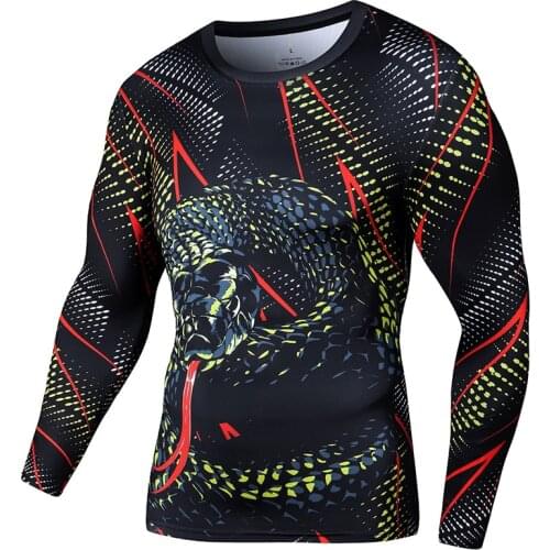 Compression Sports t-shirt Fitness Tight Long Sleeve T-shirt Training Jogger Shirts Gym Quick Dry Rashgard Men Tops 3D Print