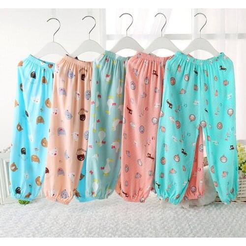 Summer Childrens Clothes Bloomers Mosquito Pants Boys Girls Pajamas Home Air-conditioning Sleep Pants Cotton Silk Trousers