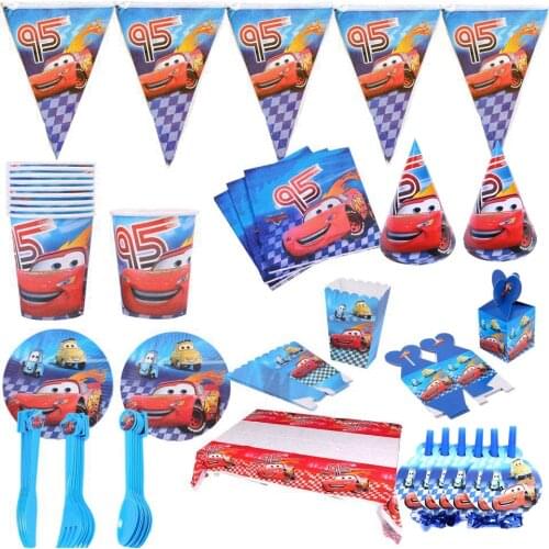 Lightning McQueen Cars Birthday Party Set Paper Cup Plates Tablecloth Pennant Party Tableware Set Party Decoration