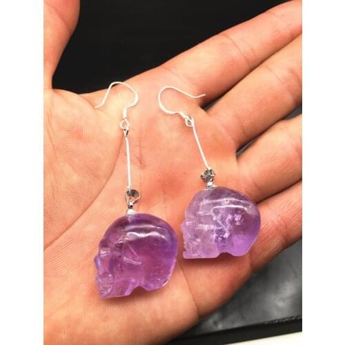 Natural quartz crystal purple crystal skull earrings pendant healing