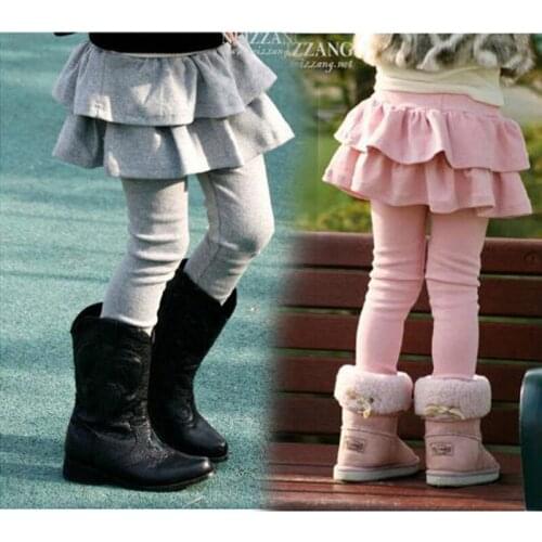 New Fashion Solid Warm Pants Childrens Clothing Girls Cotton Cake Ruffles Skirt-pants Kids Baby Trousers