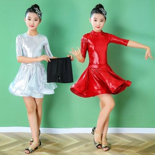 New Children Latin Dance Dress 2021 Girls Summer Short Sleeve Slim Fit Dance Costumes Competition Performance Wear