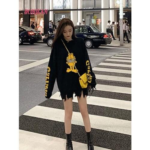 Autumn Winter Sexy Cat Frayed Sweater Women Tassel Fashion Korean Jumper Long Sleeve Winter Oversize Top Female Pullovers