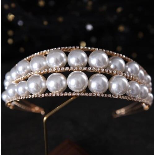 2020 New Fashion Rhinestone Pearls Tiaras and Crowns Royal Queen Headband Princess Party Wedding Hair Jewelry Bridal Accessories