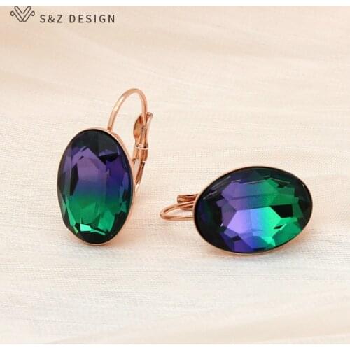 S&Z DESIGN New Trendy Luxury Big Oval Dangle Earrings For Women Wedding Party Jewelry 585 Rose Gold Tourmaline Drop Earrings