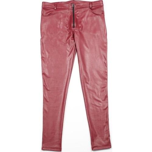 Sexy Men Zipper Open Shiny Pencil Pants U Convex Pouch Latex PU Shiny Punk Pants Wet Look Glossy Pencil Pants