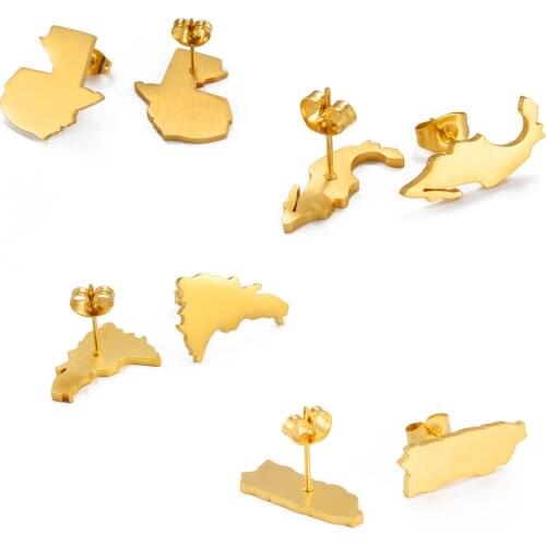 Anniyo Puerto Rico/Mexico/Dominican/Guatemala Map Stud Earrings Jewelry Stainless Steel Gold Ethnic Ornament #261021