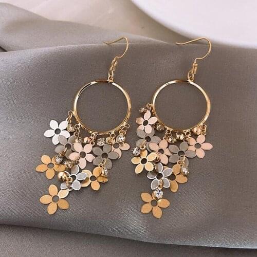 Tassel Earrings New Elegant MultiColor Flower Crystal Long Pearl Earrings For Women Girls Brincos Party Jewelry