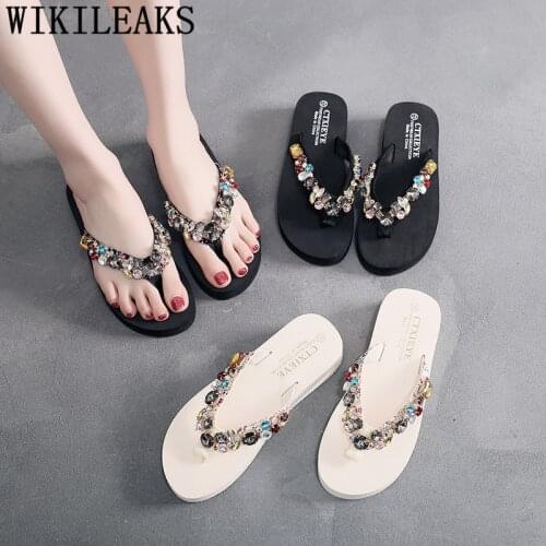 Summer beach slippers diamond slides rhinestone slippers fashion platform flip flops flat slippers wedges shoes for women тапочк
