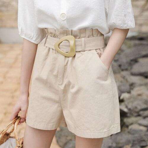 New Arrival 2021 Summer Korea Fashion Women High Waist Casual White Shorts Cotton Loose Shorts Femme Solid Shorts V10