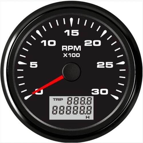 85mm Pointer Tachometer Gauges 0-3000RPM Black Revolution Meter with Hourmeters 9-32vdc Red Blue Green Backlight for Car Ship RV