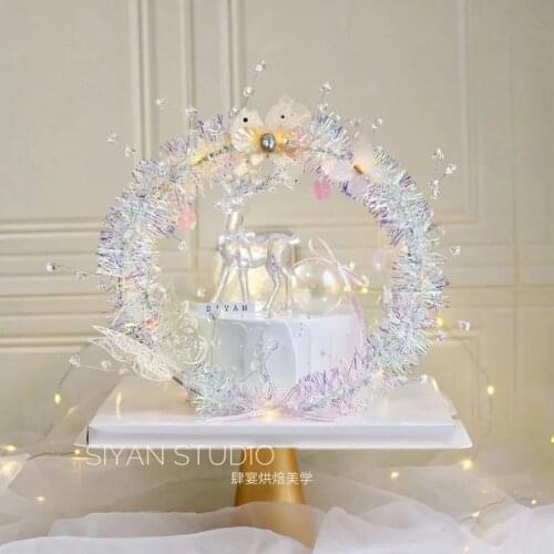 Sika Deer Elk Cake Toppers Decorations Happy Birthday Party Decoration for Baking Supplies Love Gifts Forest Style