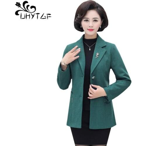 UHYTGF Small suit spring autumn coat womens fashion mother elegant female coats Casual 5XL plus size tops Slim short jacket 345