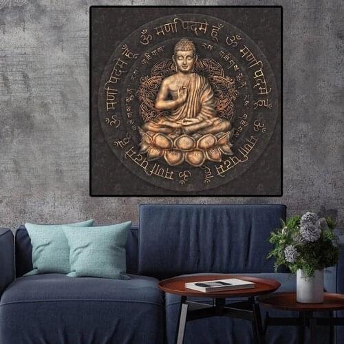 Vintage Brown Buddha Statue Canvas Painting Religious Posters Prints Wall Art Pictures for Living Room Home Decoration Cuadros
