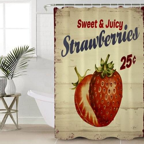Fruit Strawberry Wood Grain Retro Shower Curtain Bathroom Decorative Waterproof Polyester Fabric Curtain for Bathroom