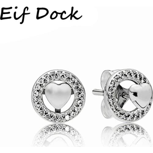 Eif Dock Silver Color Forever Love Heart Clear CZ Round Circle Stud Earrings For Women Fashion Jewelry 2021
