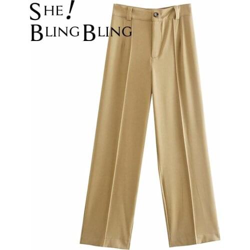 SheBlingBling Za Woman 2021 Casual Traf Trousers Autumn Buttons High Waist Straight Leg Ankle Length Pants Female Career Pants