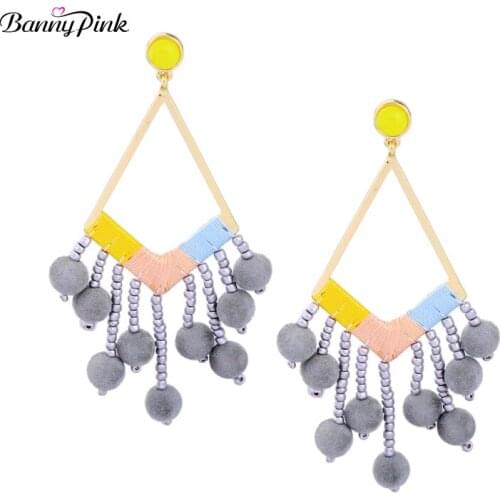 Bohemia Tassel Hair Balls Studs Earrings For Women Ethnic Handmade Statement Post Earrings Fashion Jewelry Pendientes Bijoux