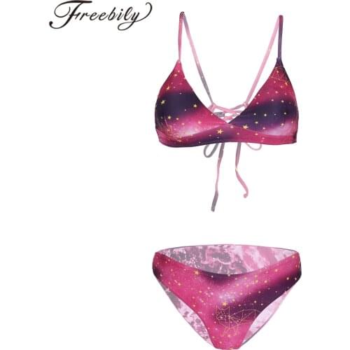 Womens Galaxy Print Bikini Set Crisscross Reversible Swimsuit Bikinis Suits Femme Swimwear Sexy Swimming Bathing Suits for Women