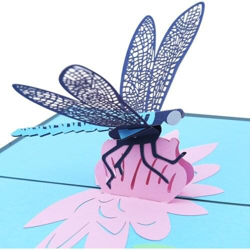 10pcs 3D Dragonfly Standing in the Flower Handmade Kirigami Origami Wedding Party Invitation Greeding Birthday Card Postcard