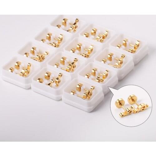 316L Stainless Steel 12 Pairs/lot Small Music Pattern Earrings Screw Type Gold Color Ear Stud for Women Girl Tiny Jewelry Gift