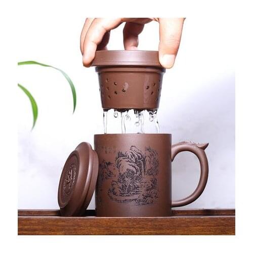 450ml Yixing ore pure handmade purple cup Zisha mug with tea liner filter nice gift for elder