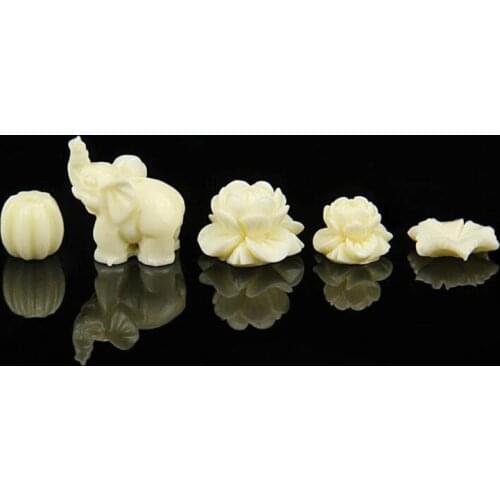 5pcs Natural White Lotus Carving Tridacna Shell Stone Buddha Prayer Beads Pumpkin Drum Mantra Elephant Beads For Jewelry Making
