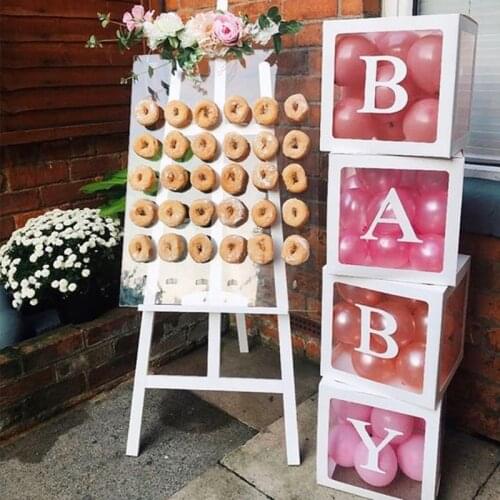 Baby Shower Girl Boy Transparent Name Age Box Donut Wall Stand Wedding Decoration Girl Boy One First Birthday Party Gift Box