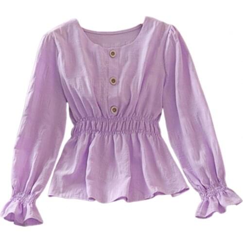 New Stylish Women Blouse Decorative Buttons Breathable Stretchy Korean Style Dress Tops for Daily Life Streetwear Tops