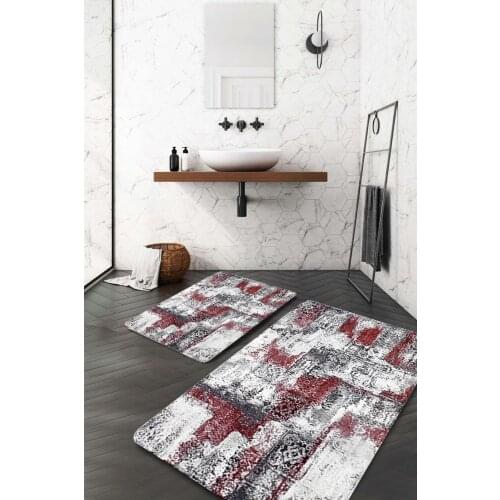 Burgundy Gray Modern Pattern Bath Mat