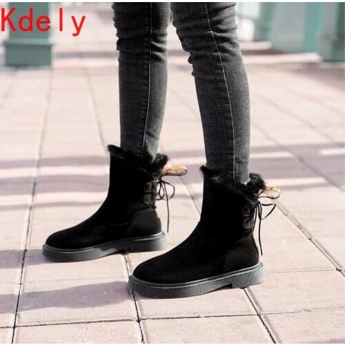 Single Monkey Ankle Boots Women Shoes 2021 Fashion Walking Flats Shoes Lace-up Fur Winter Warm Snow Boots Mujer Plus Size 35-40