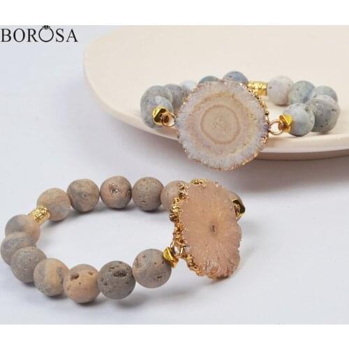 Boho Solar Quartz Charm Bracelets Women Gold Titanium Agates Druzy Beaded Bracelets Natural Quartz Friendship Bracelet G2005